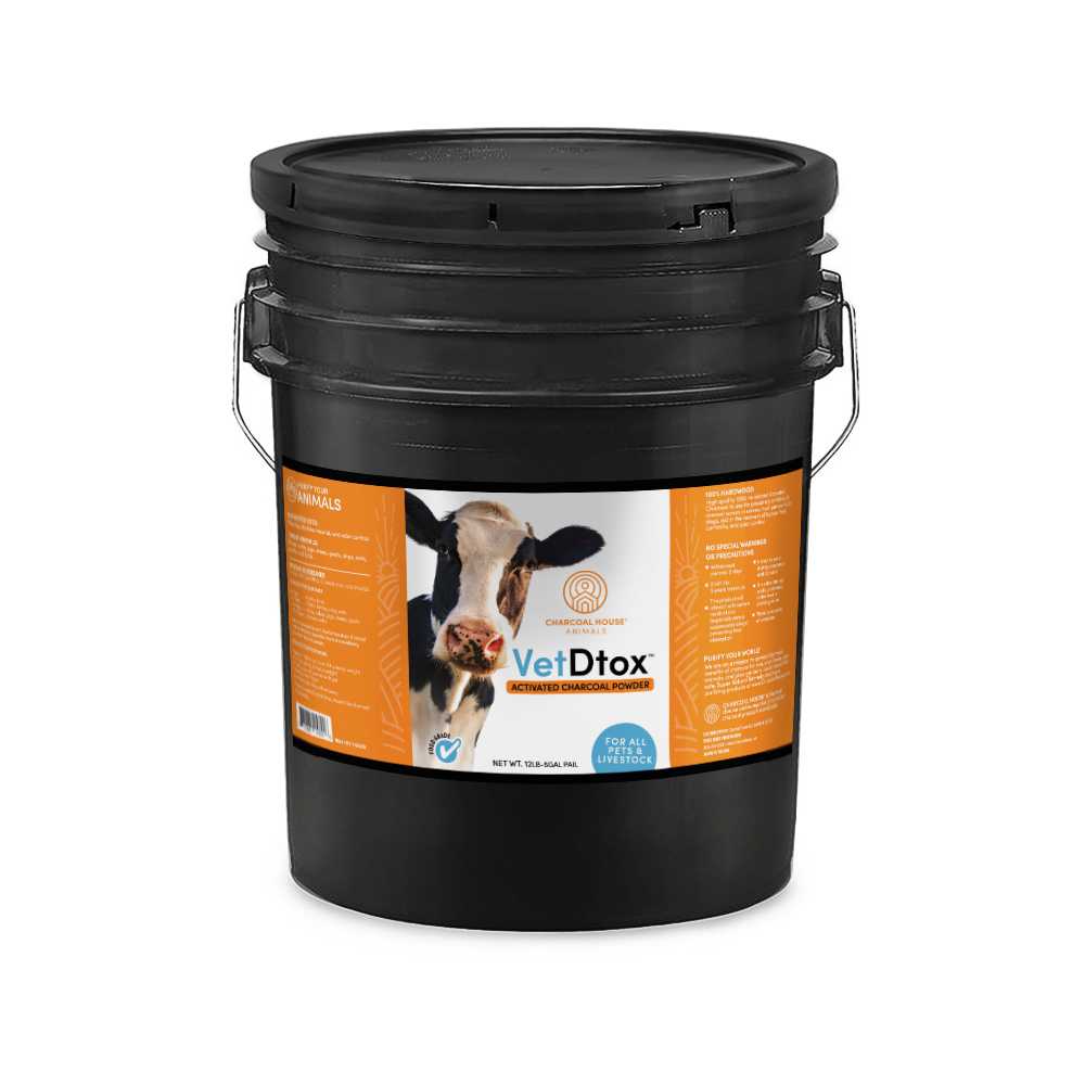 Activated Charcoal For Pets And Livestock VetDtox Charcoal Powder Bulk 12 lb 5 gallon pail